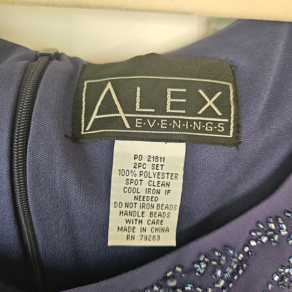 Alex Evenings Navy Tiered Chiffon Beaded Midi Dress Size 14 No Jacket - Picture 4 of 7